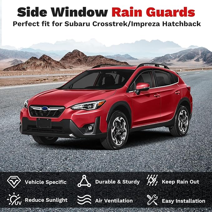 Window Visors Rain Guards for 2018-2023 Subaru Crosstrek/2017-2023 Subaru Impreza Hatchback Accessories, Outside-Mount Tape-On Side Window Wind Deflectors Vent Visors Shades Rainproof Black