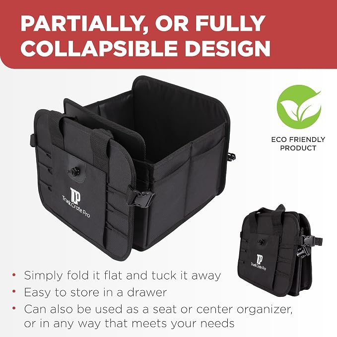 Car Organizers and Storage Premium Adjustable Multi Compartments Car Storage Organizer | Portable and Foldable SUV Trunk Organizer for Car (Standard Size, 20.86"L x 13.4"W x 10"H )-Black