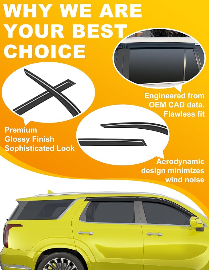 Extra-Thick Window Rain Guard for Hyundai Palisade 2020-2025 SE SEL XRT Rain Guards Tape-on Side Window Visors Low Profile Vent Visor Window Deflectors Vent Shades Car Accessories