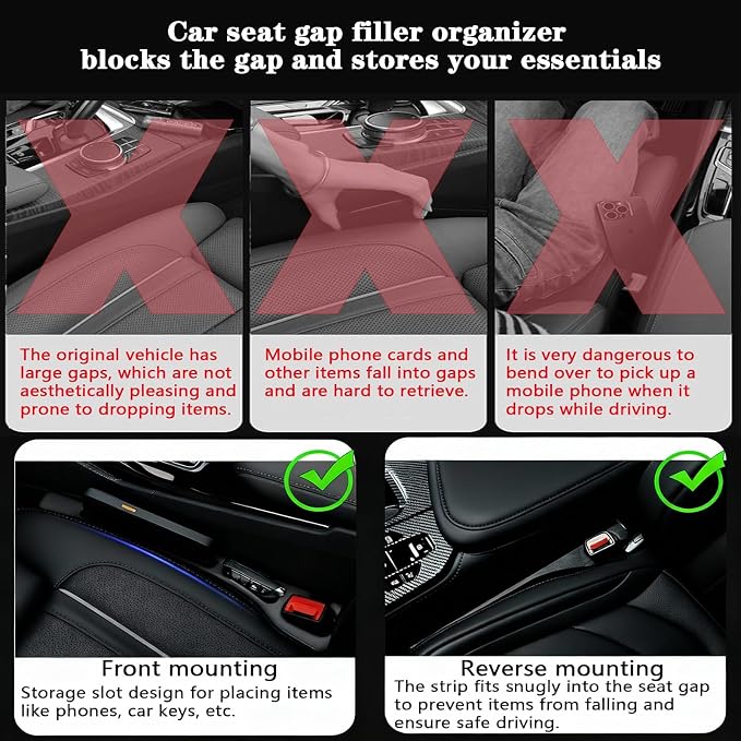 Car Seat Gap Filler Organizer of 2, 2 in 1 Car Gap Filler(Brown) | Universal Gap Filler with Storage Pockets, No Drop Seat Guard for Phones Keys Cards,Car Accessories for Most Cars Trucks SUVs