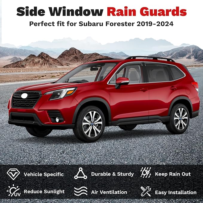 Forester Rain Guards - Window Visors for Subaru Forester 2019-2024, Outside-Mount Tape-On Side Window Wind Deflectors for Forester Accessories, Vent Visors Shades Rainproof Black 4PCS