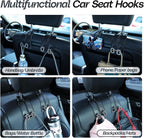 Car Headrest Hooks Universal Car Purse Hook Premium Leather and Alloy Twin Hook Car Seat Back Storage Hanger Hook for Purse Bags Cloth Drink Durable Holder Car Accessories (BH09-Black-Black)