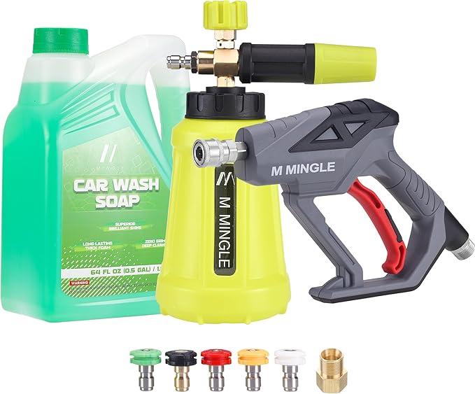 Pressure Washer Gun with Foam Cannon, 64 Fl Oz Car Wash Soap & 5 Power Washer Nozzle Tips, Car Wash Foam Gun for Car Washing, Patio Cleaning