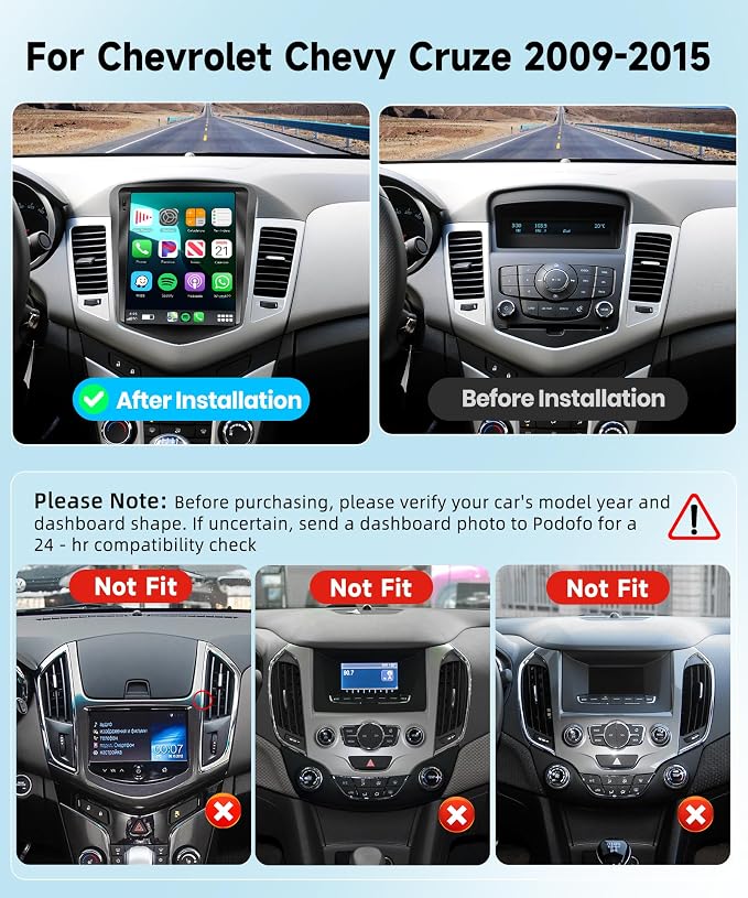 4 Core +64G Car Radio Stereo for Chevrolet Chevy Cruze 2009-2015 with Wireless CarPlay/Android Auto, 9.7 Inch Android 13 Touch Screen GPS Navi WiFi Bluetooth Mirror Link SWC HD Backup Camera