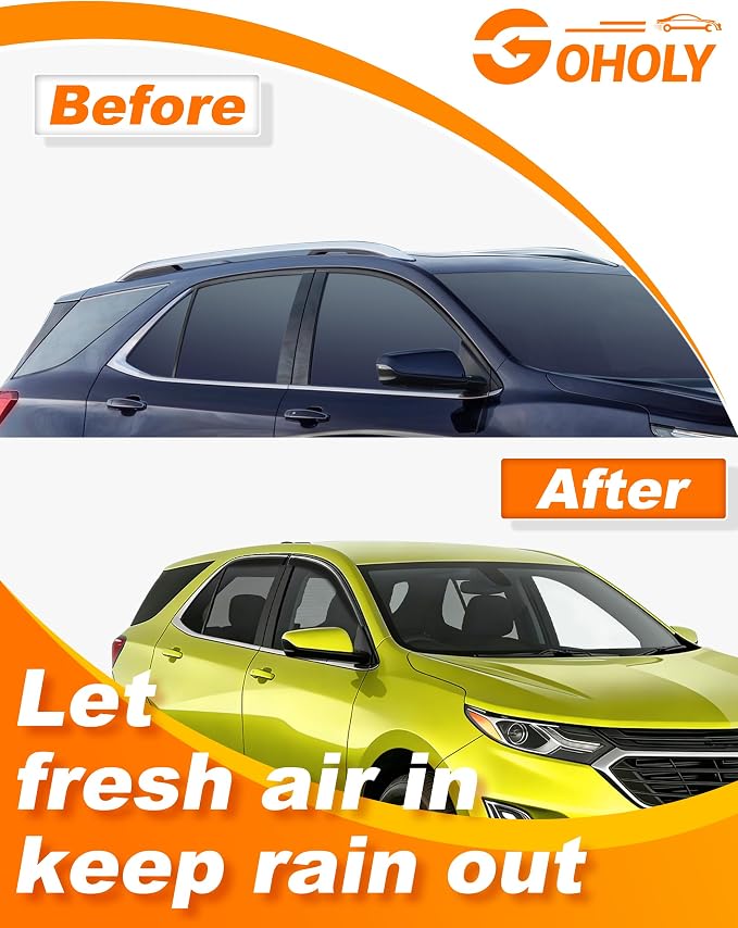 Low-Profile Window Rain Guard for Chevy (Chevrolet) Equinox 2018-2024 Rain Guards Side Window Visors Extra-Thick Vent Visor Window Deflectors Tape-on Vent Shades Car Accessories 4-pcs