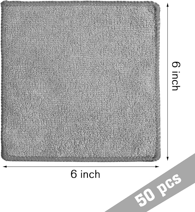 Cleaning Cloth Dry Erase Cloth Cleaning Rags Reasonable Kitchen Towels Microfiber Towels Cars Wash(6 x 6 Inch,Gray,50 Pcs)