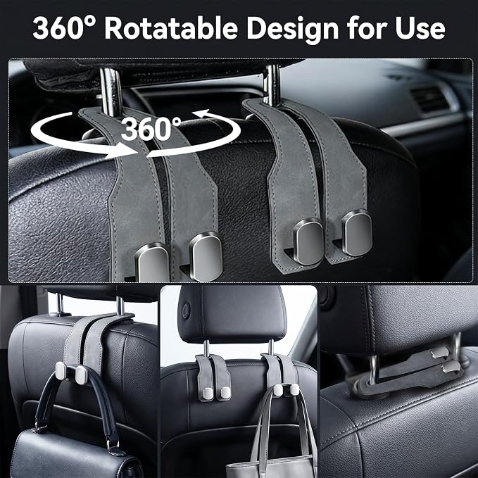 Car Seat Headrest Storage Hooks - 2 Pack Dual Hangers Design Organization Accessories, Car Interior Gadgets to Add Extra Holder and Hook for Purses,Bags,Coat and Handbag