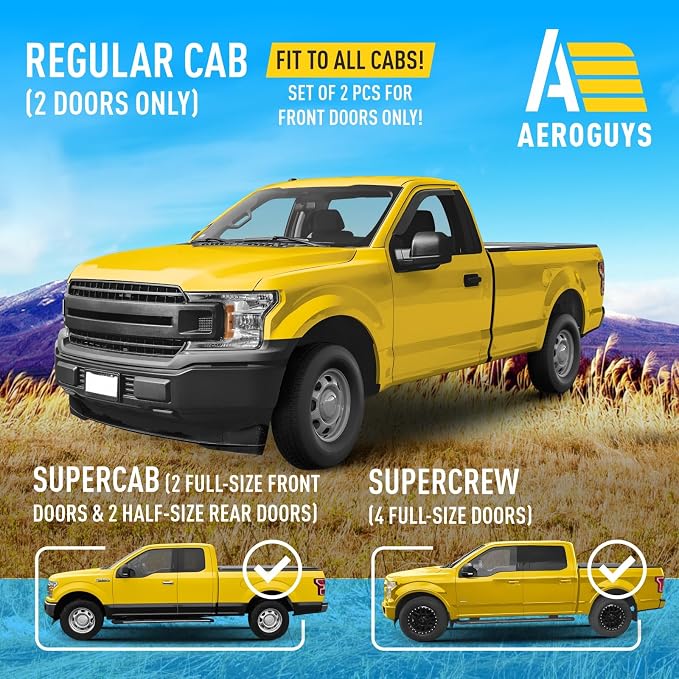 Extra Durable Window Deflectors Tape-On Window Visors Rain Guards Fit for Ford F150 2015-2026 Regular Cab, Sun Visors, Wind Vent for Shades, Exterior Car Accessories - 2 pcs. AG0903