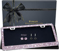 Bling License Plate Frame for Women, 1PCS Sparkly License Plate Frames| Over 1200 pcs 14 Facets Bedazzled Clear Glass Diamond Rhinestone Crystals w/Free Glitter Diamond Box (Pink)