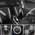 Bling Diamond Leather Car Seat Covers Sets 11 pcs,Bling Diamond Car Accessories for Women, Sparkly Rhinestone Steering Wheel Cover, Glitter Cute Interior Sets for Women Girl,Silver