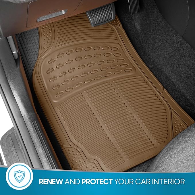 ProLiner Floor Mats for Cars Trucks SUV, 2-Piece All-Weather Car Mats with Universal Fit Design, Durable Car Floor Mats with Capture Ridges, Waterproof Rubber Floor Mats for Cars (Beige)