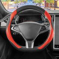 D Shaped Steering Wheel Cover, Flat Bottom Car Wheel Cover 14 1/2-15 in. (37-39 cm), Black and Red Microfiber Leather