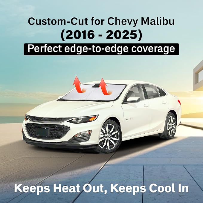 Windshield Sunshade for Chevrolet Malibu 2016-2023 2024 2025, Sun Visor for Front Windshield & Window Sun Shade Cover, UV Heat Blocker & Protector, Car Accessories