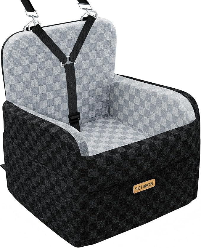 Waterproof Dog Car Seat for Small Medium Dogs, 6in Memory Foam Pet Booster Seat for Dogs up to 26 lbs with Pockets, Detachable Washable Pet Carseat with Y-Shape Safety Belt