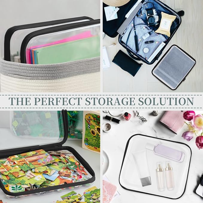 3 Pack Clear Hard Shell Zipper Case, Clear Zipper Pouches Waterproof Makeup Organizer & Travel Toiletry Bag, Plastic Pouch for Travel Office Storage, Black Large Size