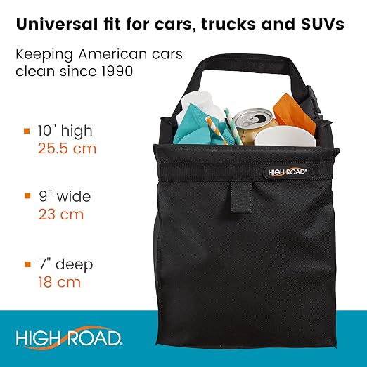 TrashStash Hanging Car Garbage Bag with Push-Close Lid and Waterproof Bin for Car, SUV and Truck Seat Backs - Holds 3 Gallons of Car Trash (Black)