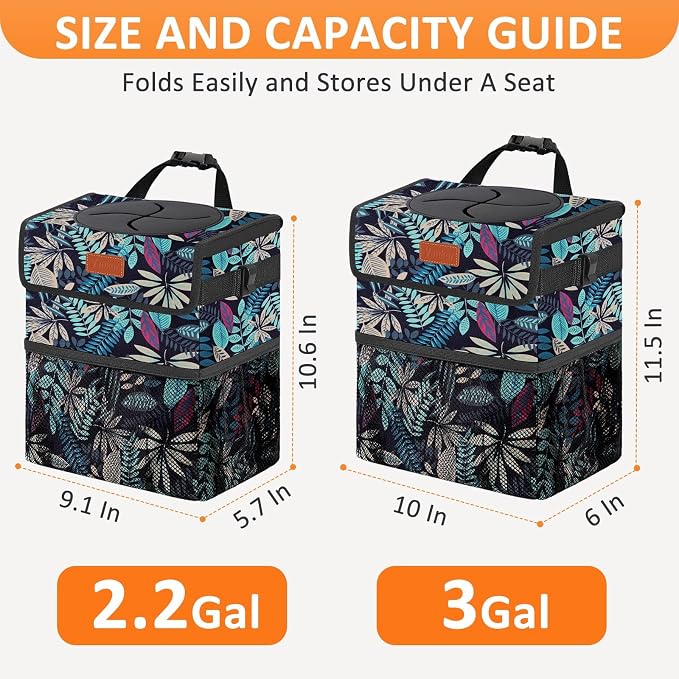 Car Trash Can for Car Cute, Bag Bin Hanging Waterproof Automotive Garbage Cans Leak Proof Vehicle Trash Can Colorful Leaves
