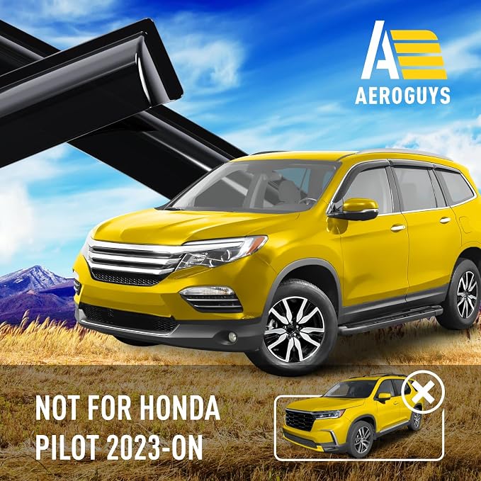 Extra Durable Window Deflectors Tape-On Window Visors Rain Guards Fit for Honda Pilot 2016-2022, Sun Visors, Wind Vent for Shades, Exterior Car Accessories - 6pcs. AG0842