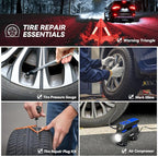 Car Emergency Safety Kit Bag with Digital Air Compressor,Jumper Cables,First Aid Kit, Winter Vehicle Roadside Safety Kit with Detachable Snow Shovel, for Women, Men, Teen