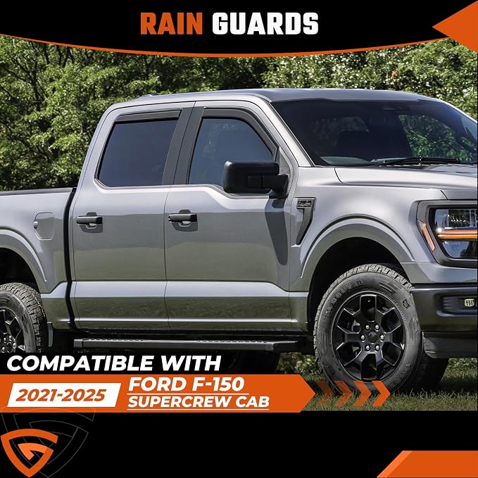 in-Channel Rain Guards Fit for Ford F150 2021 2022 2023 2024 2025, Durable Side Windows Rain Guard Wind Deflectors 2021-2025 F150 Rain Guard Black 4 PCS