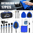 Windshield Cleaner Tool, 17Pcs Car Interior Detailing Kit, Detailing Brush, Towels, Duster, Car Cleaning Kit Interior for RVs, Truck, Trailer (Blue)
