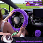 Furry Car Steering Wheel Cover, Heat Absorbing Fluffy Cover, Soft Warm Plush Non-Slip, 14 1/2-15 inch, for Women Girls, Purple