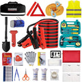 Car Emergency Roadside Tool Kit with Jumper Cable Shovel,Auto Truck Vehicle Assistant Safety Kit Bag for Men Women with First Aid Kit, Winter Basic Automobile Road Side Kit