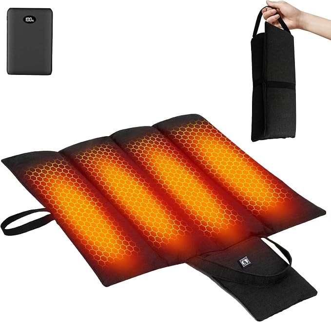 10000mAh Heated Seat Cushion Battery Operated - Foldable Portable USB Rechargeable Heating Seat Cushion for Office, Bleacher, Stadium