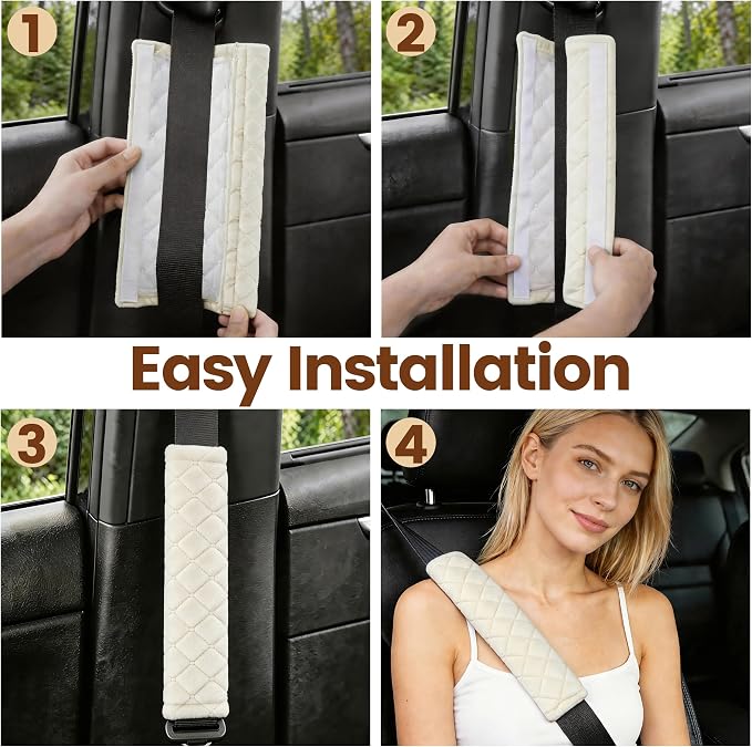 Soft Auto Seat Belt Cover Seatbelt Shoulder Pad Cushions 2 PCS for a More Comfortable Driving Universal Fit for All Cars and Backpack Off White