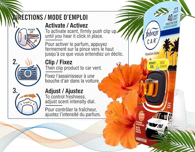 Odor Clear Car Vent Air Freshener Clip, Hawaiian Aloha 0.06 Fl.Oz - 8 Pack