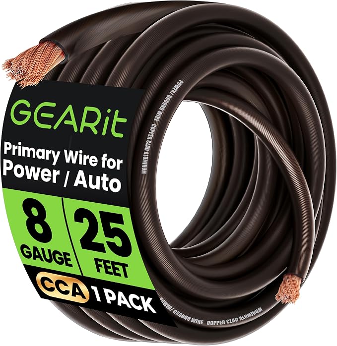 8 Gauge Wire 25 ft Black, 8 AWG Battery Cable CCA, Copper-Clad Aluminum Ground Cable for Car Audio Amp, Automotive, RV