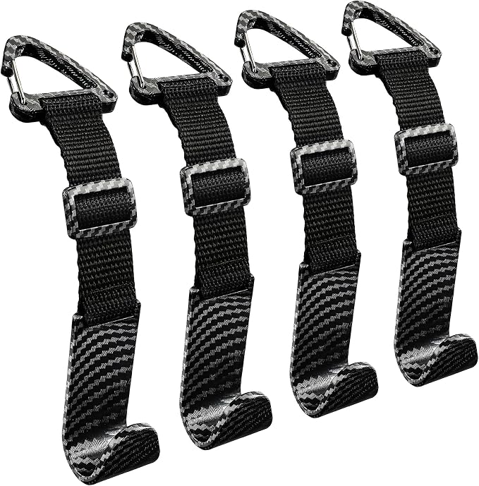 Headrest Hooks for Car Adjustable 4 Pack Vehicle Seat Back Organizer Storage Hanger Holder for Purse Bags Universal Fit with Clip Black Carbon Fiber