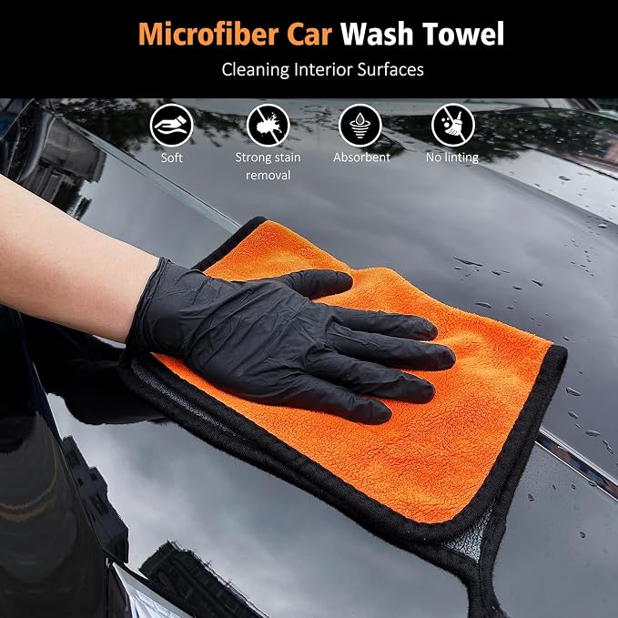 7PCS Car Interior Detailing Kit, Horse Hair Car Leather Brush, Applicator Pads and Microfiber Cloth for Car Interior & Seats Leather, Interior Car Cleaning Kit, Orange