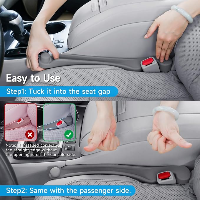 Car Seat Gap Filler Set of 2, 3IN1 Seat Side Gap Filler Plug with Storage Slot & Hook Function, Soft Foam Universal Fit Car SUV Truck Fill Gap Between Seats Console Organizer（Standard Gray）