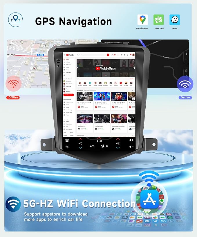 5G WiFi 8 Core 6G+128G for Chevrolet Cruze J300 2012-2015 Android 15 Car Stereo with Wireless Carplay Android Auto, 9.7" Touchscreen Bluetooth 5.0 Car Radio Support GPS 32 Band EQ DSP SWC Rear Camera
