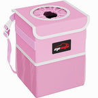 Waterproof Car Trash Can with Lid and Pockets, 2.5 Gal, Pink | Leakproof, Collapsible Multipurpose Car Bin with 3 Side Storage Pockets, Adjustable Straps