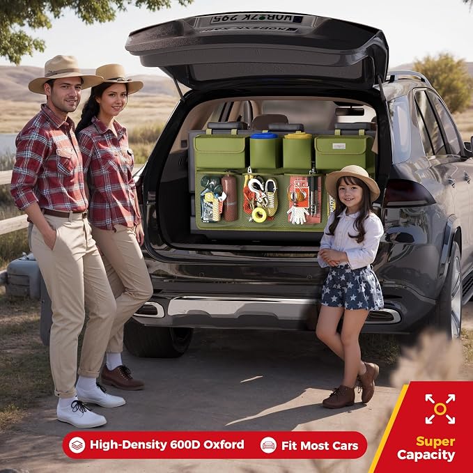 Car Trunk Organizer, LARGE CAPACITY(43 x 19 in) Car Storage Bag with 8 Pockets, 7X Upgraded Trunk Storage Organizer for Car, SUV, Truck, MPV
