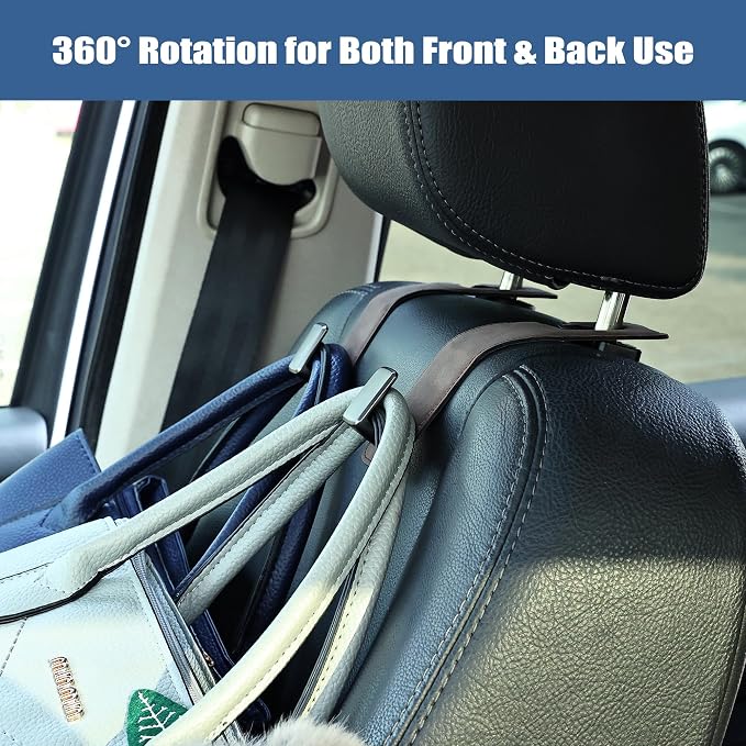 Car Seat Back Hook Universal Auto Storage Hanger Suede with Metal Car Seat Organizer for Handbag Purse Coat Umbrellas Grocery Bags 2 Pack Brown