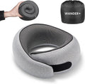 WANDER+ Plus® Travel Pillow, 100% Pure Memory Foam Travel Neck Pillow Airplane Neck Support Ergonomic Design Best for Sleeping Plane Car Train Office Flight for Adults Ash Grey