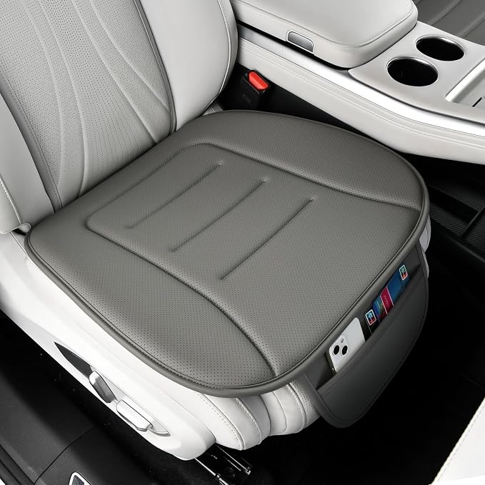Car Seat Cushion, Comfort Memory Foam Car Cushions for Driving, Breathable Leather Surface with Anti Slip Rubber Bottom, Seat Cushion for Car and Office Chair (2 Pack, Grey)