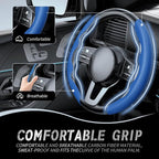 2pcs Car Steering Wheel Cover,Anti-Skid Carbon Fiber Steering Wheel Protector for Men Women,Multiple Color Options,Universal for Most Car Interiors Accessories (Bule)