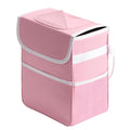 2 Gallon Car Trash Can Lid and Storage Pockets, Leak-Proof Collapsible and Portable Organizer, Multipurpose Garbage Bin with Adjustable Straps, Pink