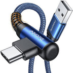AINOPE Type C Cable [2-Pack, 6.6ft] 3.1A C Charger Cable Fast Charging Right Angle, Durable Nylon Braided USB C Cable Compatible with Galaxy S10 S9 S8 Plus S21, Note 10 9 8, LG (Blue)