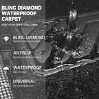 Bling Diamond Leather Steering Wheel Cover 14.5in-15in Floor Mats Shining Rhinestone Carpet Sparkly Glitter Crystal Anti-Slip Pad Fit Automotive SUV Pickup Truck Girl Women, 5pcs Black Sliver