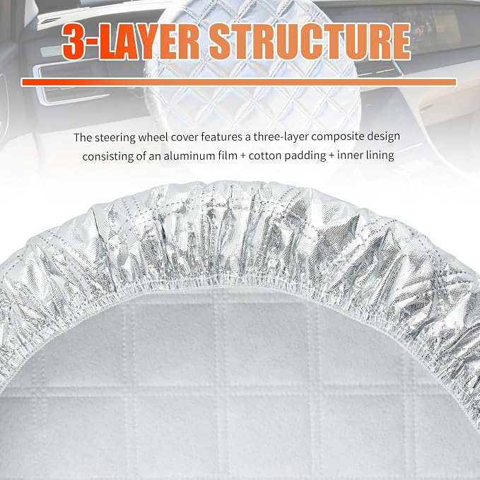Car Steering Wheel Cover Sun Shade,3-Layer Aluminum Film Car Wheel Cover Protects Against Sun Damage,Universal Sterring Wheels Covers Cars Accessories for Cars,SUVs