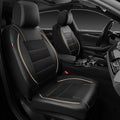Universal FIT Piping Leather Two Front Seat Covers, Waterproof Faux Leather for SUV Sedan Van Truck, Airbag Compatible,Reserved Opening Holes for Headrest Covers. (Black and Beige)