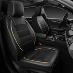 Universal FIT Piping Leather Two Front Seat Covers, Waterproof Faux Leather for SUV Sedan Van Truck, Airbag Compatible,Reserved Opening Holes for Headrest Covers. (Black and Beige)