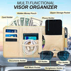 Car Sun Visor Organizer Auto Interior Accessories Pocket Organizer, Sunglasses Holder Car Truck Visor Storage Pouch for Cards, Pens and Document - Beige