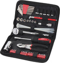 56 Piece Compact SAE Auto Tool Set in Zippered Case, Small Mechanic Tool Set for Car Emergency, Motorcycle Repair on the Road, Great for Travel Tool Needs - Red - DT9774