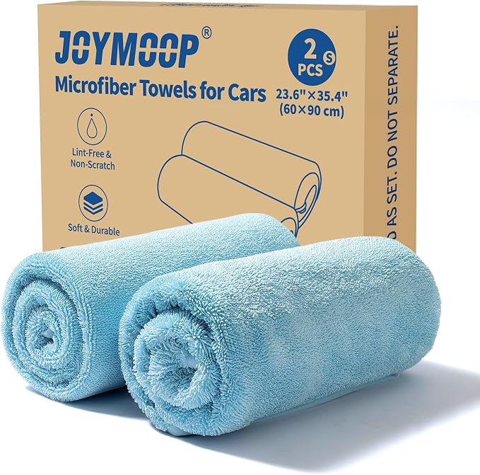 Microfiber Towels for Cars, 2 Pack 35.4" x 23.6" Car Drying Towel, Blue Reusable Car Towel, Quick Drying Car Microfiber Cleaning Cloth for RVs, SUVs, Trucks